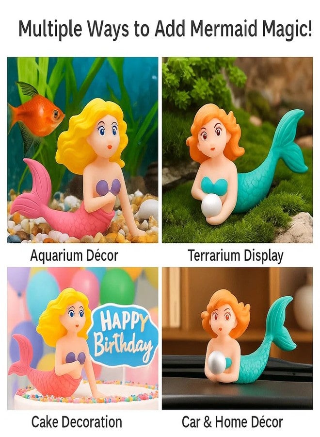 VAYINATO Curly Hair Mermaid Miniature Figurines - 2 Pcs Mermaid Decor for Crafts, Terrarium, Aquarium, Moss Landscape, Cake Decoration, Car Dashboard, Party Supplies & Gift - Image 4